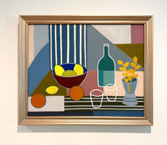 Bowl of Lemons with Oranges and Bottle