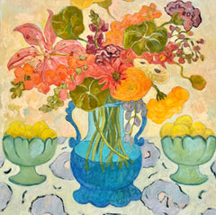 Spring Flowers with Lemons in Vintage Bowls